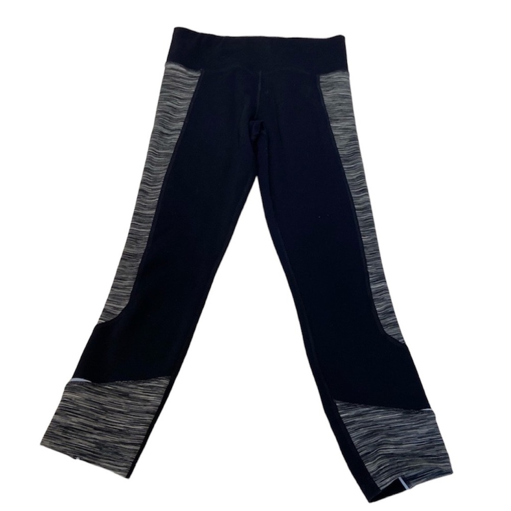 Sweaty Betty Cropped Black and Gray Space Dye Leggings Zip Pocket Size Small